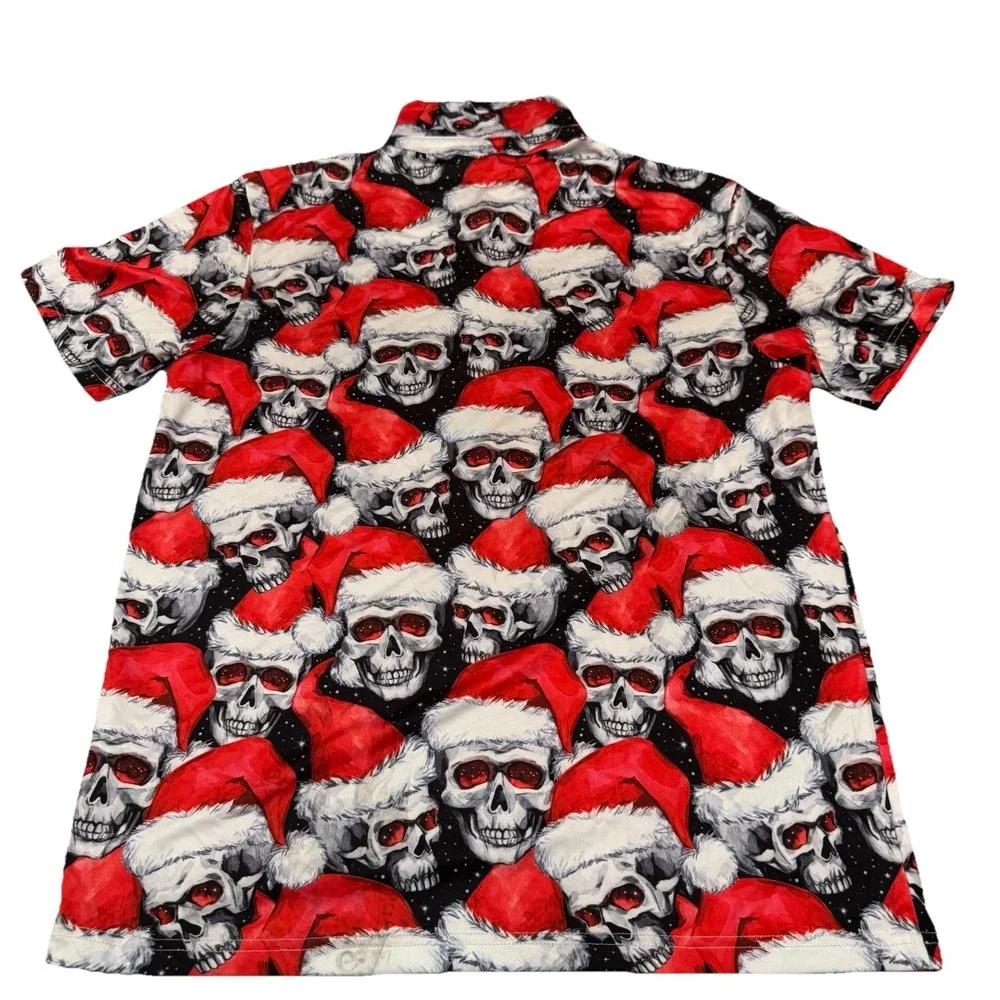 Festive Holiday Polo Shirt With‎ Skulls Wearing Santa Hats